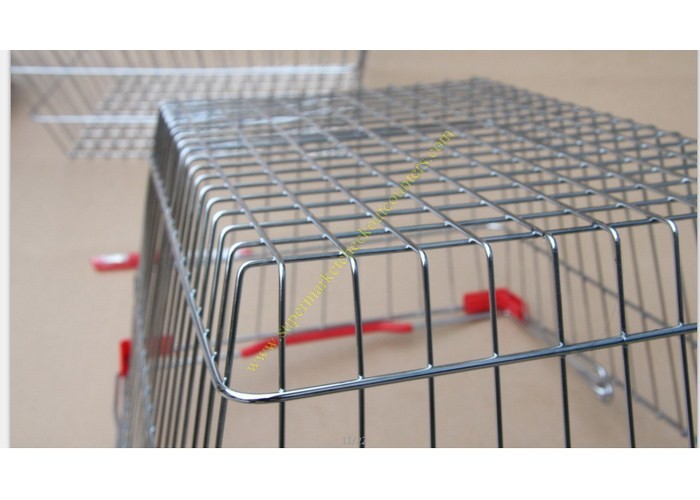 Quality Double Handle Wire Mesh Cosmetic Shopping Hand Baskets / Stacking Chrome Silver Basket for sale
