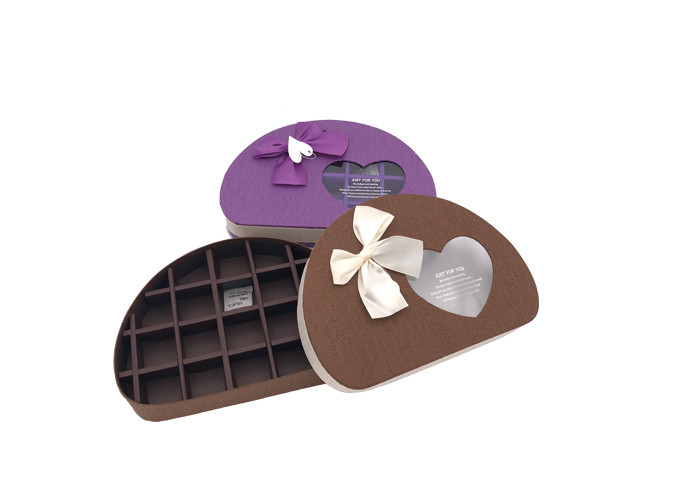 Buy Lovely Half Round Chocolate Box With Ribbon Bows And Clear Window , Purple at wholesale prices