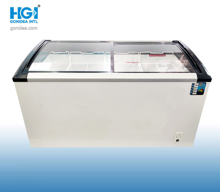 Buy R290 Ice Cream Sliding Glass Top Chest Freezer 358 Liter Manual Defrost at wholesale prices