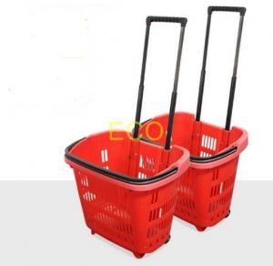 Quality Supermarket Plastic Shopping Basket With Wheels , 455 * 355 * 415 mm for sale