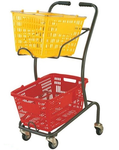 Quality Wire Mesh Shopping Basket Trolley Japanese Style / Double Basket Shopping Trolley With 4 Swivel Wheels for sale