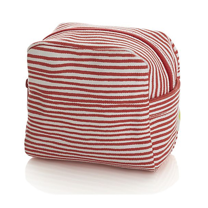 Quality red stripe printing canvas cosmetic bag for sale