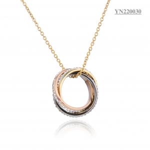 Classic Jewelry Stainless Steel Necklace 3Pcs Rings Rhinestone Jewelry Necklace