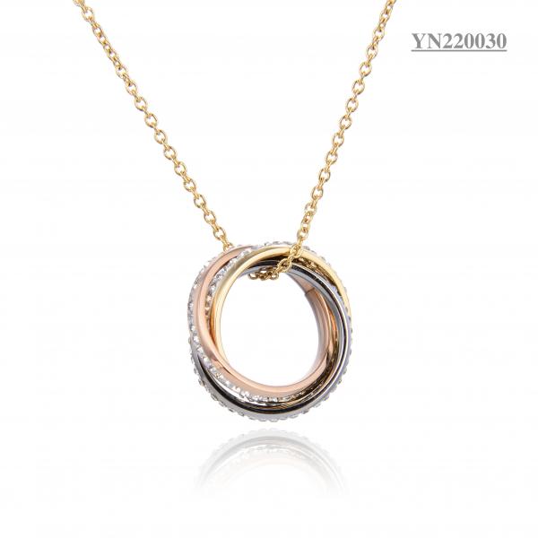 Buy Classic Jewelry Stainless Steel Necklace 3Pcs Rings Rhinestone Jewelry Necklace at wholesale prices