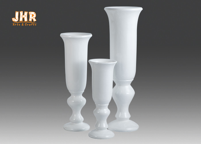 Indoor Shiny White Fiberglass Planters Floor Vases Cup Shape Large Pots