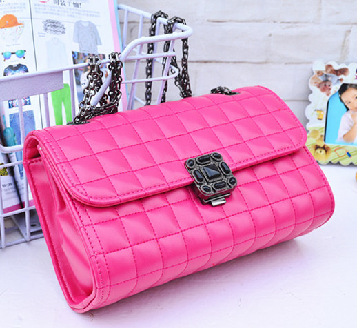 Quality Pink Genuine Quilted Leather Handbags Alloy Chain Strap Western Style For Ladies for sale