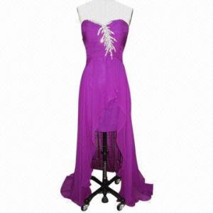Quality Short Front Long Back Velvet Chiffon Prom Dress, Elegant Beadwork on Bust for sale