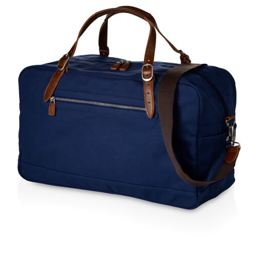 Quality Dark Blue Fabric Travel Duffle Bags , Duffle Overnight Bag With Outside Pocket for sale