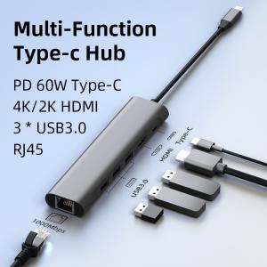 China 6 In 1 Multiport USB3.0 Converter Splitter USB C HUB Adapter For Laptop Phone on sale