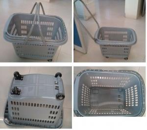 China Large Rolling Plastic Wheeled Shopping Basket With Wheels and Handles SGS /  ISO9002 on sale