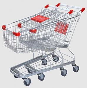 Quality Supermarket Steel Wire Shopping Trolley Cart With 4" PU Wheels for sale