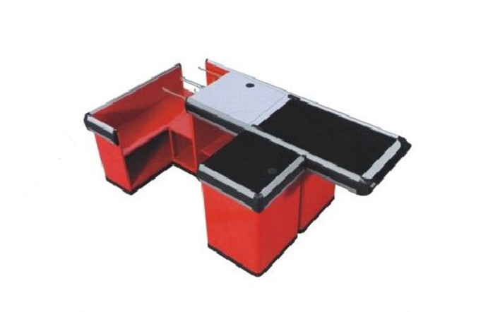 Quality Red Metallic Supermarket Cash Register With Conveyor Belt Durable Recyclable for sale