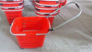 Quality Foldable Plastic Shopping Basket With Wheels For Supermarket / Retail Shop for sale