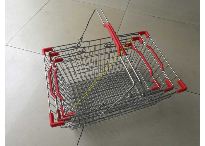 Quality Steel Chrome Plated Supermarket Metal Wire Hand Held Shopping Baskets With Double Handles for sale