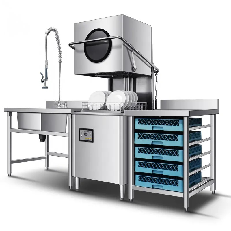 Electrical Hood Type Rack Conveyor Dishwasher Machine High Efficient 380V