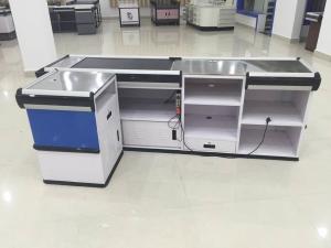 Quality Full Metal Supermarket Conveyor Belt Checkout Counter Cashier Currency Desk Checkout Counter for sale