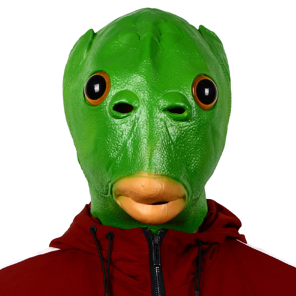 Funny Unisex Halloween Head Mask , Green Fish Costume Masks For Cosplay Accessory