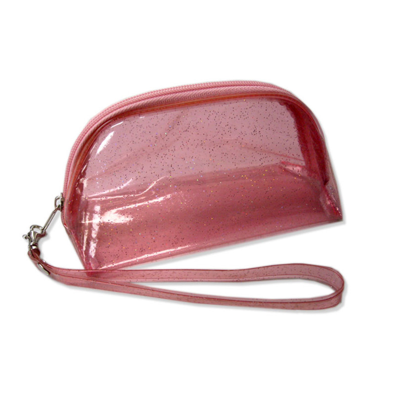 Quality red color semi round shiny pu cosmetic bag for sale