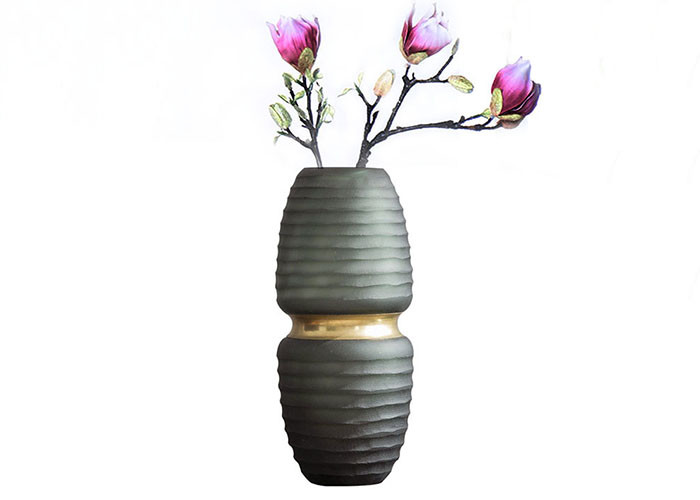 Buy Gradient Gray Decorative Glass Vases Polished Surface Handling at wholesale prices