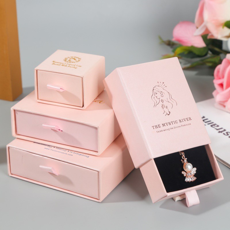 China Biodegradable 5*5*3.5cm Jewelry Packaging Box Sliding Ring Earring Necklace Set 2mm on sale