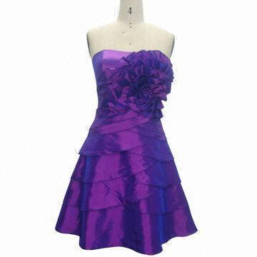 Quality Purple Party Dress, with Hand-Pleats Flower Nice Finishing, Wholesale Dress for sale
