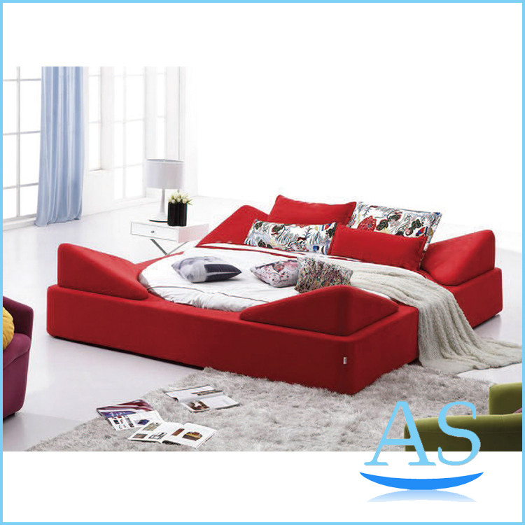 Quality China supplier wholesale fashion red color bed sofa bed lovely model leather bed SC11 for sale