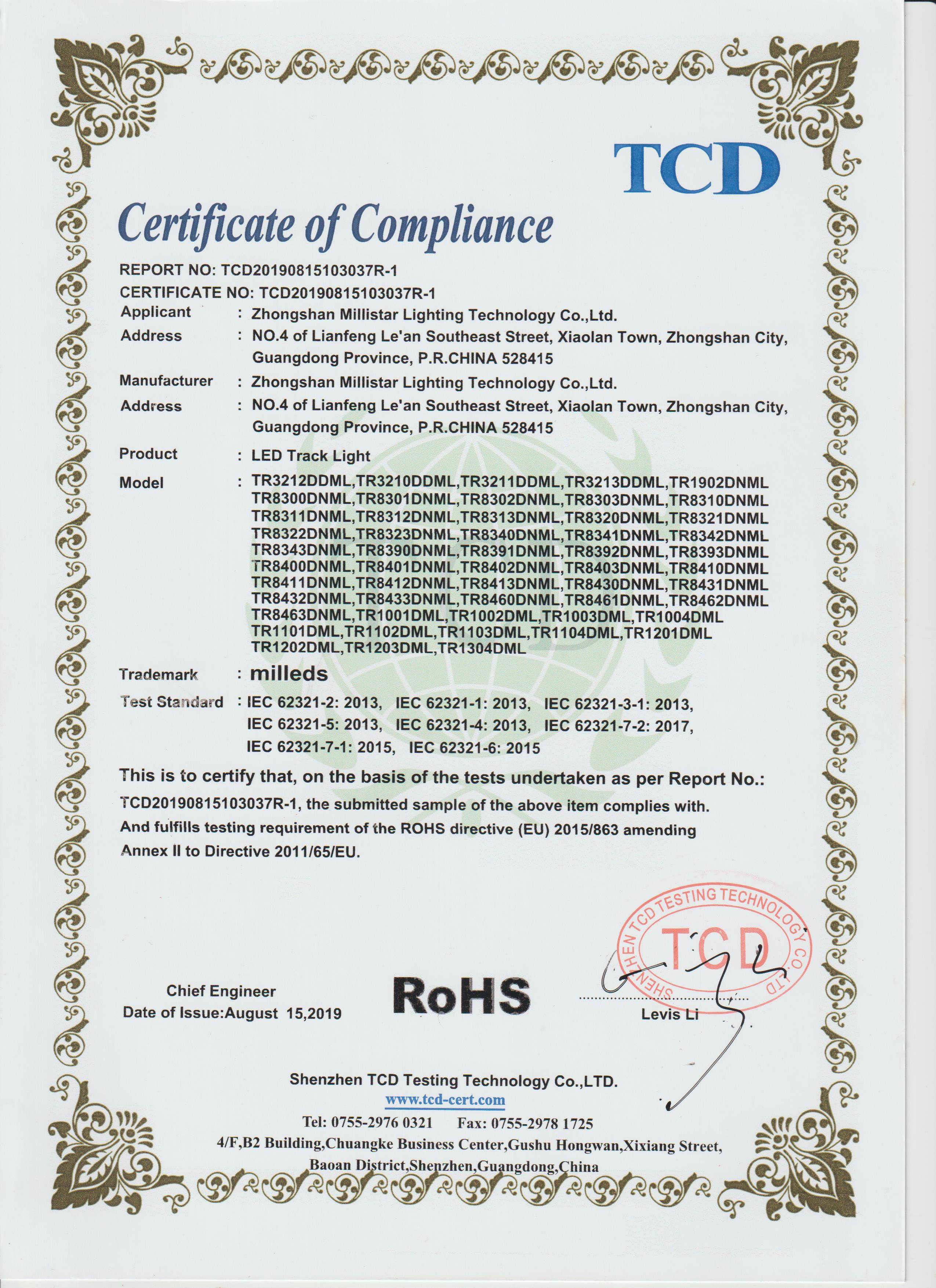 Milleds Lighting Technology Co.,Ltd. Certifications