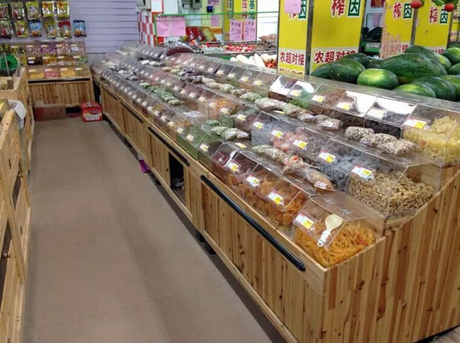 Double Sided Supermarket Wooden Store Display Racks / Wooden Retail Shelving With Acrylic Box