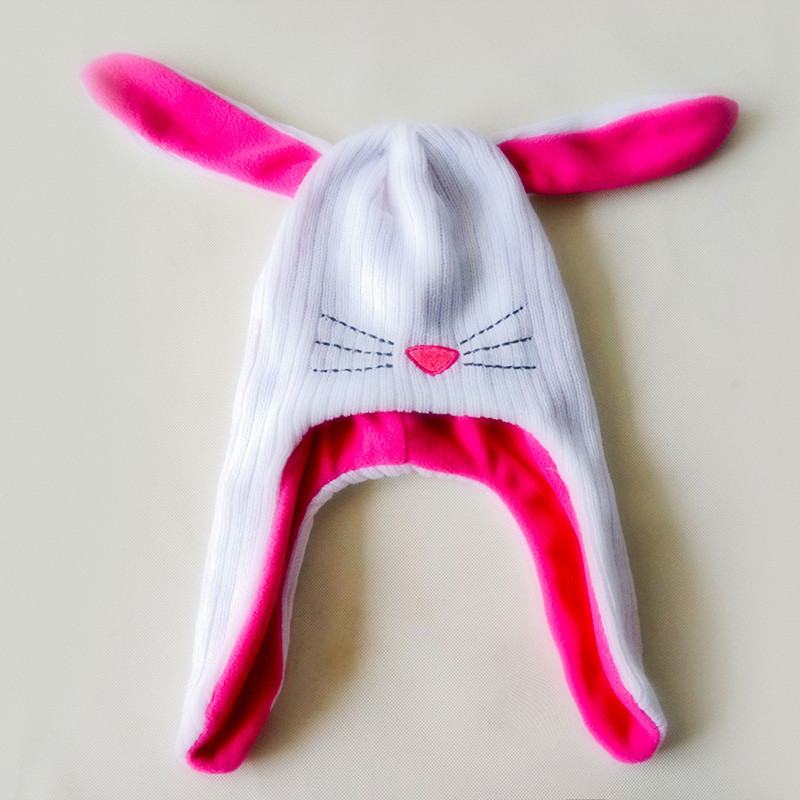 Buy 2017 new design fashion winter knitted hat funny animal white rabbit peruvian hat with lining for kids at wholesale prices