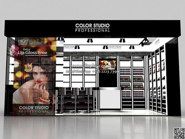 High level customzied cosmetics display design showcase custom design retail shop mall kiosk wall wood cosmetic display
