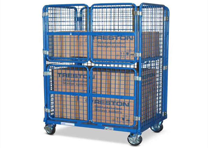 Quality Demountable Rolling Storage Cage Heavy Duty Stackable Zinc Plated Surface for sale