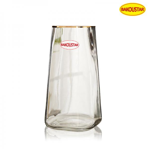 Buy Hand Blown Square Clear Glass Vase With Gold Tracing at wholesale prices