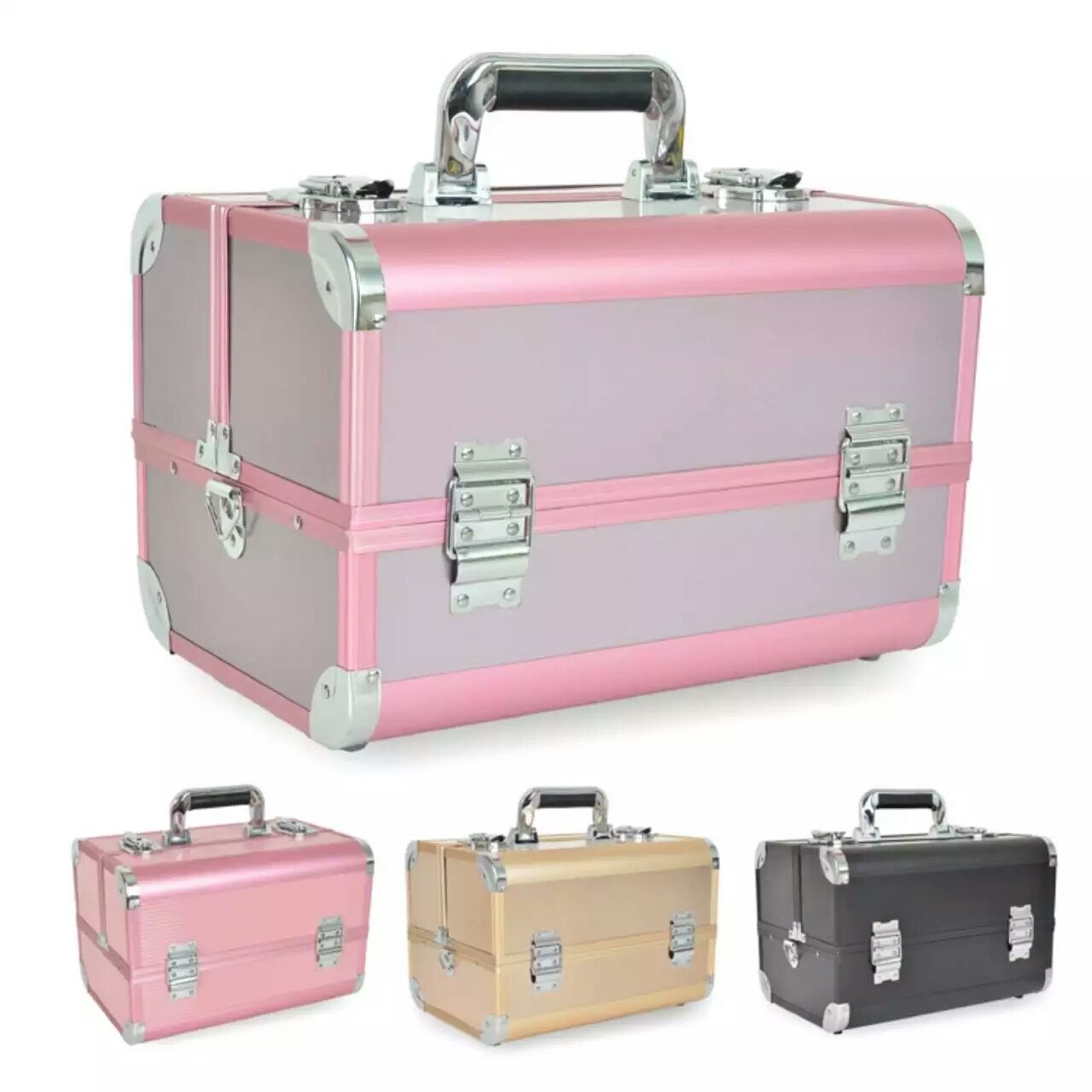 Quality Portable Aluminum Beauty Case With Shoulder Strap, Plastic Trays Inside Aluminum Makeup Case To Storage Toiletry Artist for sale