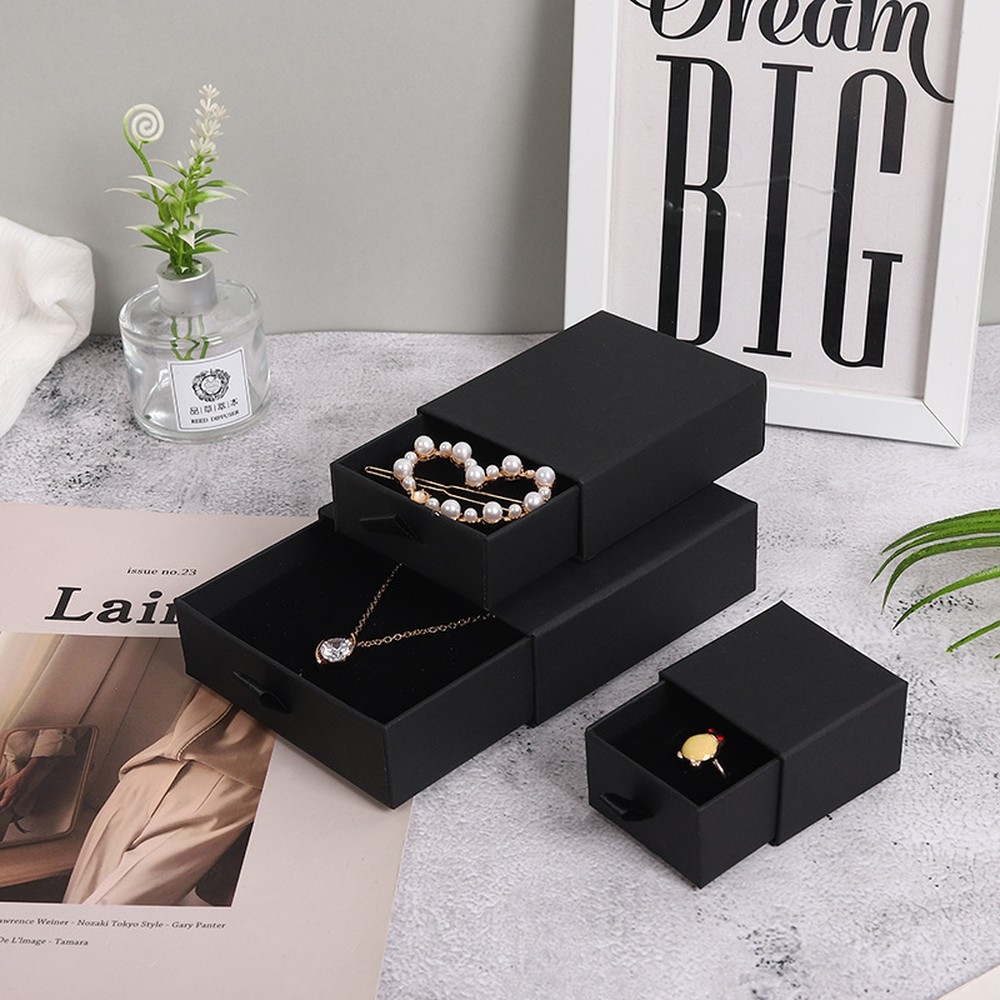 Buy cheap Black Paper Jewelry Box With Drawers, Cardboard Ring Necklace Box Packaging from wholesalers
