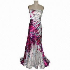 Quality Girl's Flower Printed Satin Long Dress with Fishtail Design, Spring Dress for sale