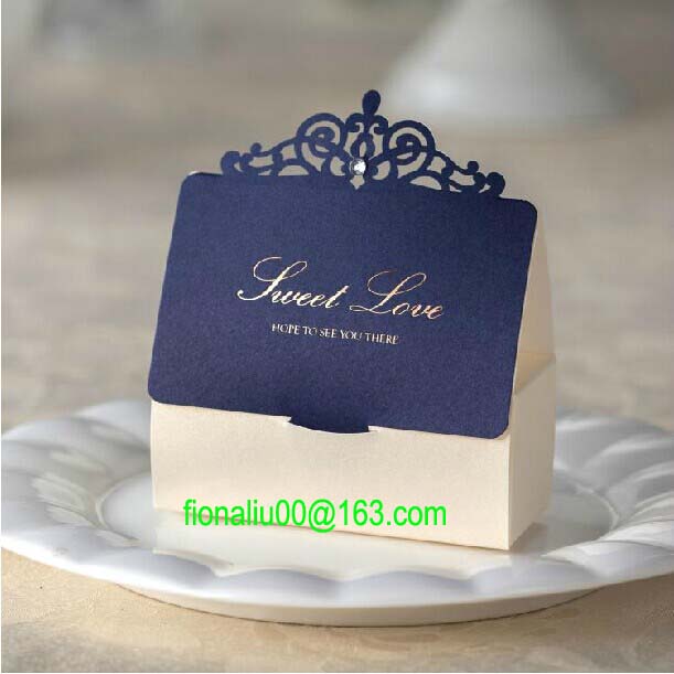 Quality Blue Laser Cut Wedding Boxes for Candy 2014 Design Paper Baby Shower as Party Decoration for sale