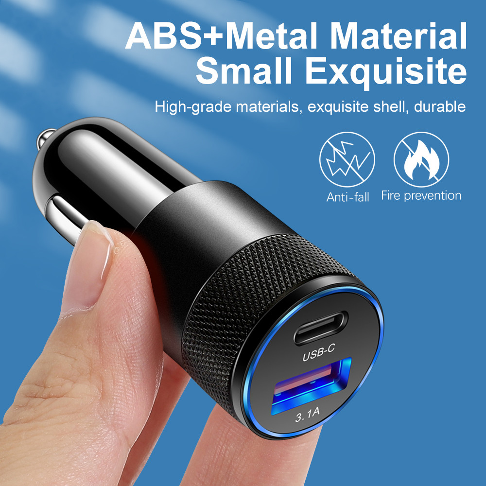 Double Port 3A USB C PD Car Charger 20w Type C Car Charger