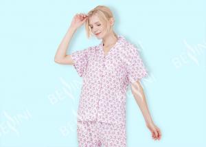 Quality Cute Womens Pyjama Sets Short Sleeve Top And Long Pants With Elastic Waistband for sale