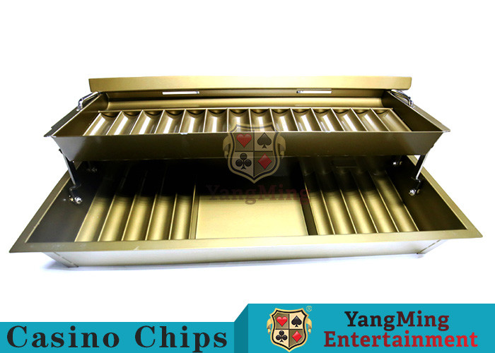 Quality 15 Row Gold Yellow Color 2 Layer Double Lock Metal Casino Chip Tray With Two Layer Casino Chip Holder for sale