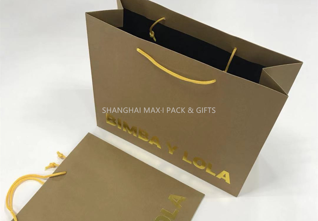 Quality Company Logo Personalized Brown Gift Bags For Business Gold Hot-Stap Foil Logo Included for sale