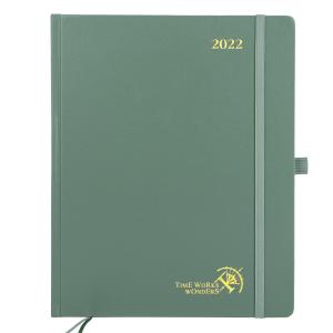 Custom Casebound Student Weekly Planner Green Leatherette Cover
