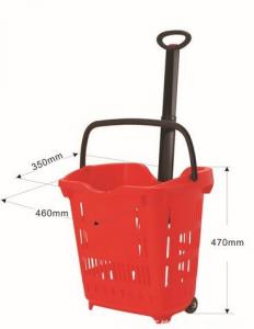 Quality Plastic Grocery Wheel Shopping Basket / Custom Color Rolling Laundry Basket 40 Litres for sale