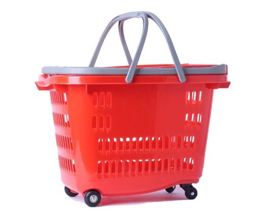 Quality Storage Rolling Shopping Plastic Trolley Baskets With Wheels And Handles for sale