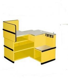 Quality Yellow Supermarket Metal Express Checkout Counter Cash Register Table With Hooks for sale