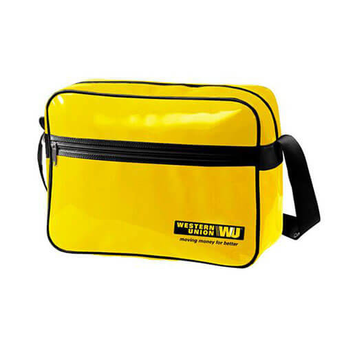 Quality Durable Custom Messenger Bags , Yellow PVC Shoulder Sling Bag with Cardboard Bottom for sale