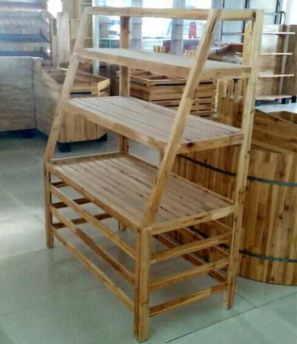 Quality Wooden Bakery Shop Storage Shelving / Slatwall Display Rack For Supermarket for sale