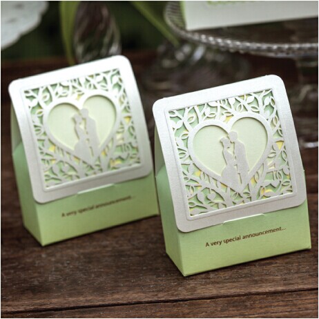 Quality New Arrival Green Laser Cut Candy Boxes 2014 Romantic Couple Paper Wedding Gift Boxes as Wedding Favors for sale
