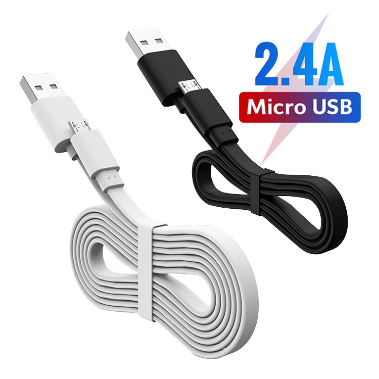 Quality 3FT Flat Micro USB Cables 5V 2.4A CE 3.5MM OD Fast Charging for sale