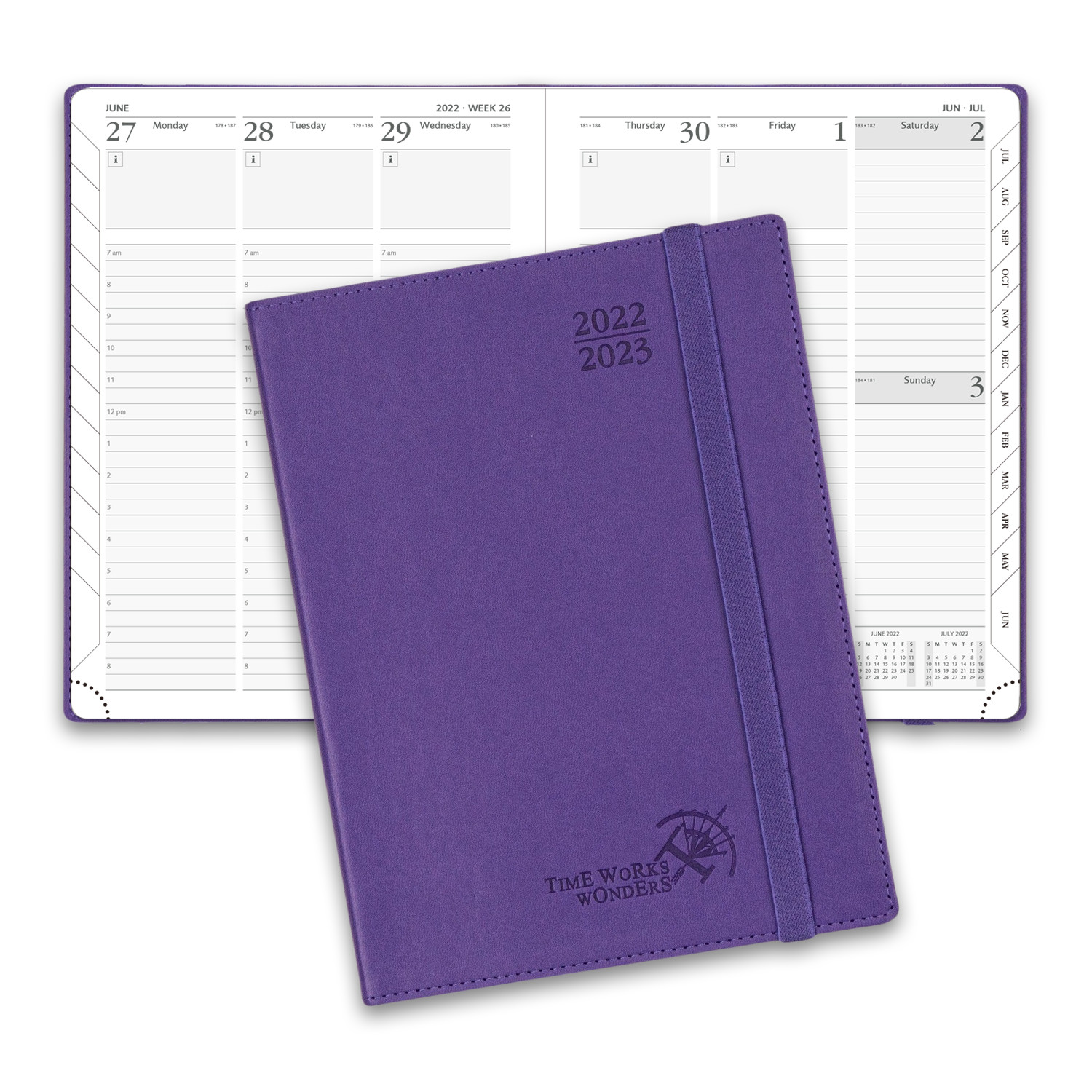 Quality 8.5'' x 6.5'' Weekly Planner Jul. 2023 - Jun. 2023 Purple With Customization Options for sale