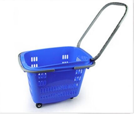 Quality Plastic Shopping Baskets With Handles , Supermarket 4 Wheeled Shopping Trolley for sale